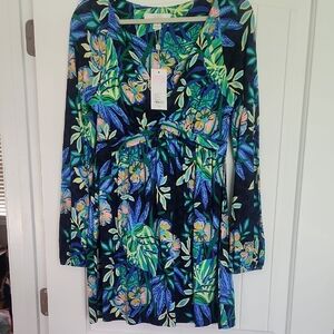 Lilly Pulitzer Blue and Green Floral Long Sleeve Romper